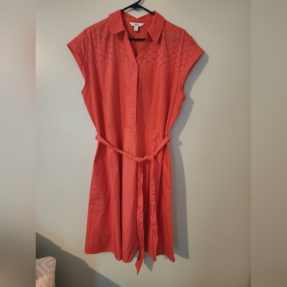 COPY - Croft & Barrow Coral Shirt Dress Cap Sleeve Casual